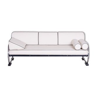 White Slezak leather sofa made in 1930s Czechia