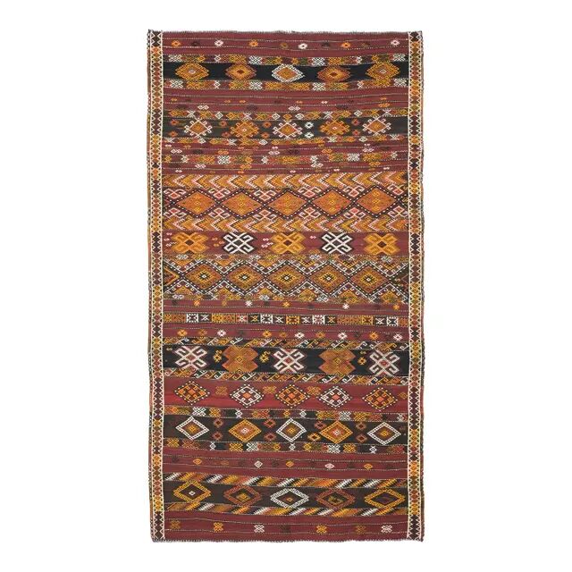 Vintage Turkish Oushak handmade wool cotton red area rug 178x335