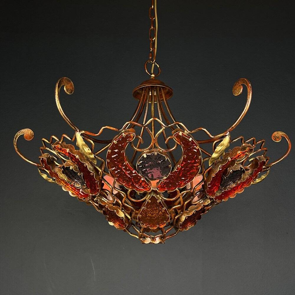 Lustre en métal et verre de Murano par MM Lampadari, années 1990