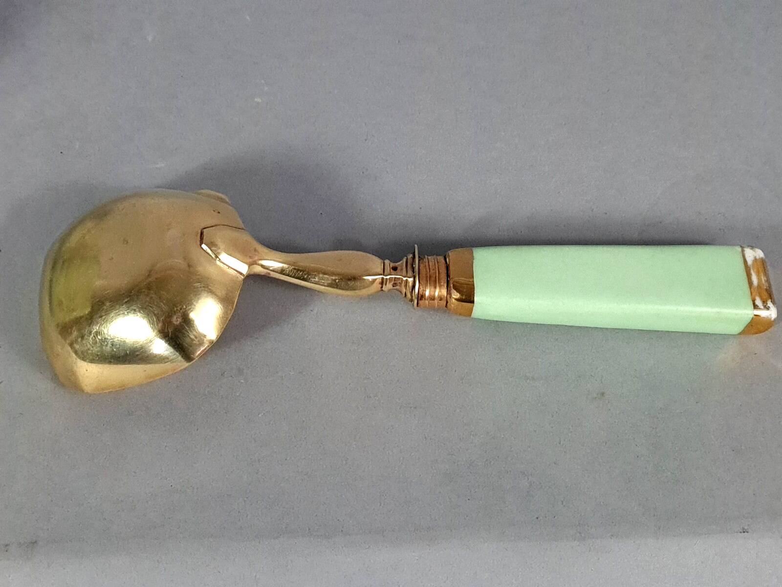 Antique Limoges green & gold porcelain dessert / cream service C593