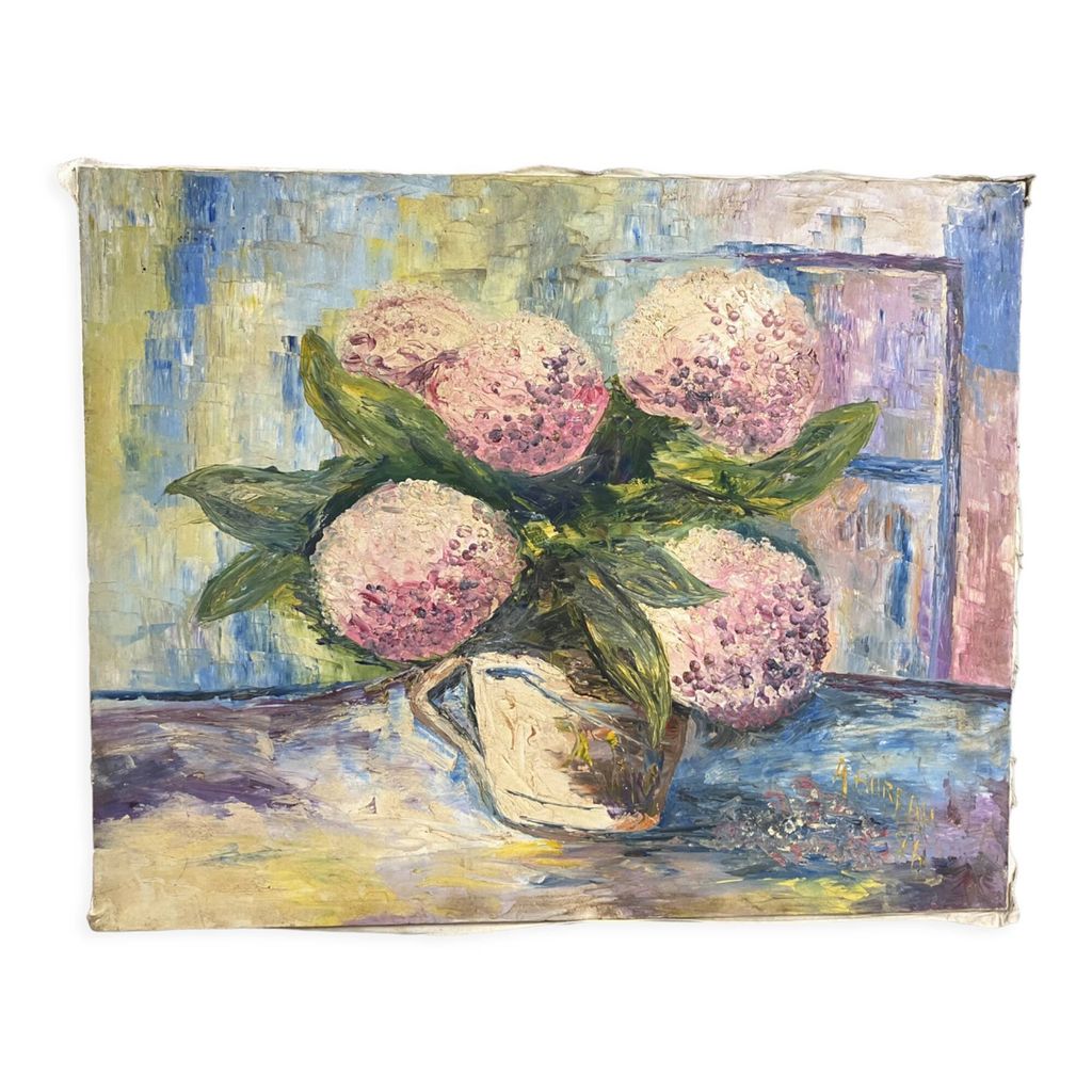 Huile sur toile nature morte aux fleurs signée A. bureau | Selency