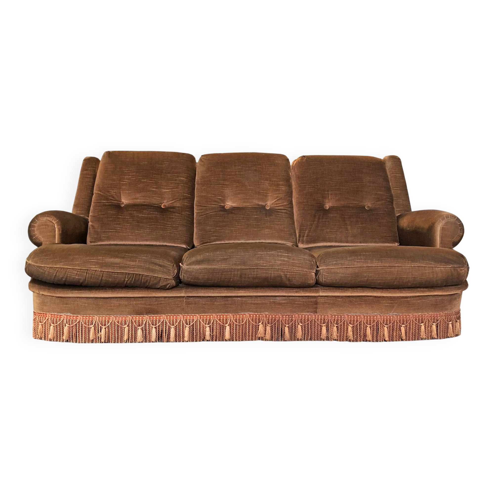 Vintage 3-seater brown velvet sofa - 60s/70s