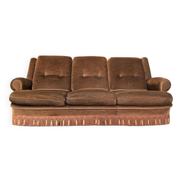 Vintage 3-seater sofa in brown velvet - 60s/70s