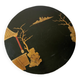 Side table, pedestal living room table, end table, round tray vintage Chinese decor