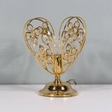 Vintage table lamp, golden structure with crystals.