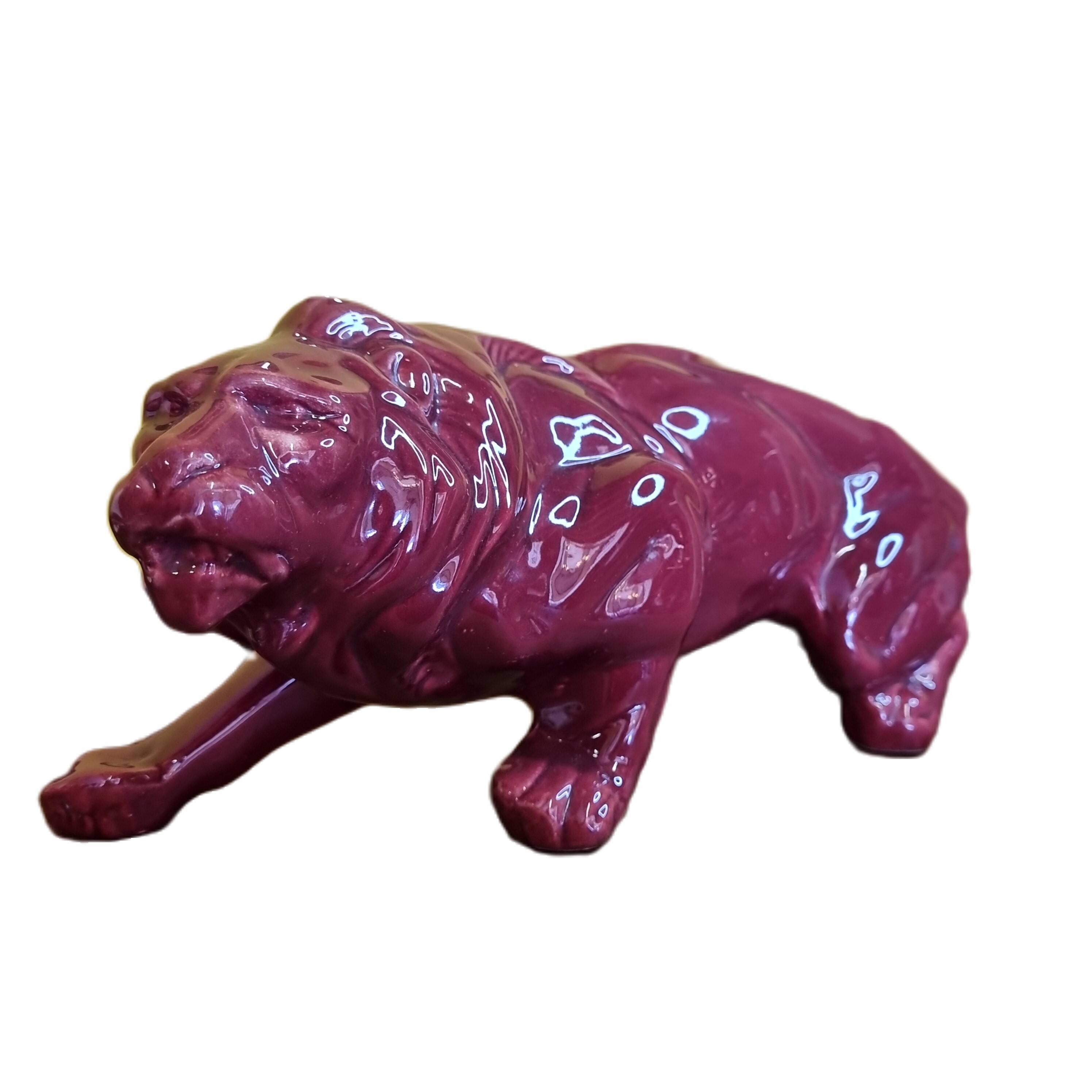 French Art Deco red glazed Ceramic Statue Of A Lion, 1930s