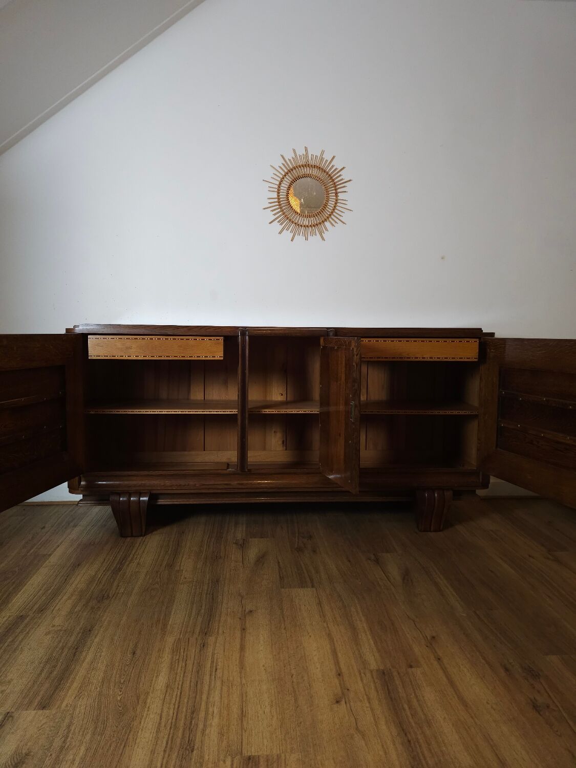 Enfilade Art-Déco en chêne et loupe d'orme