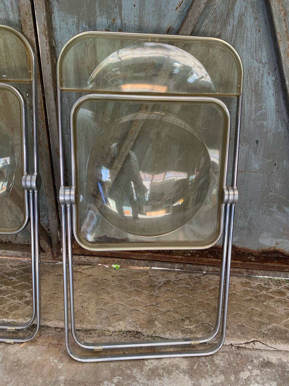 Paire Chaises Plia Jaune Giancarlo Piretti Castelli Vintage