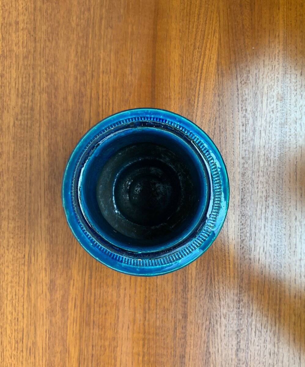 Italian blue ceramic vase Rimini by Aldo Londi for Bitossi, 1960s.