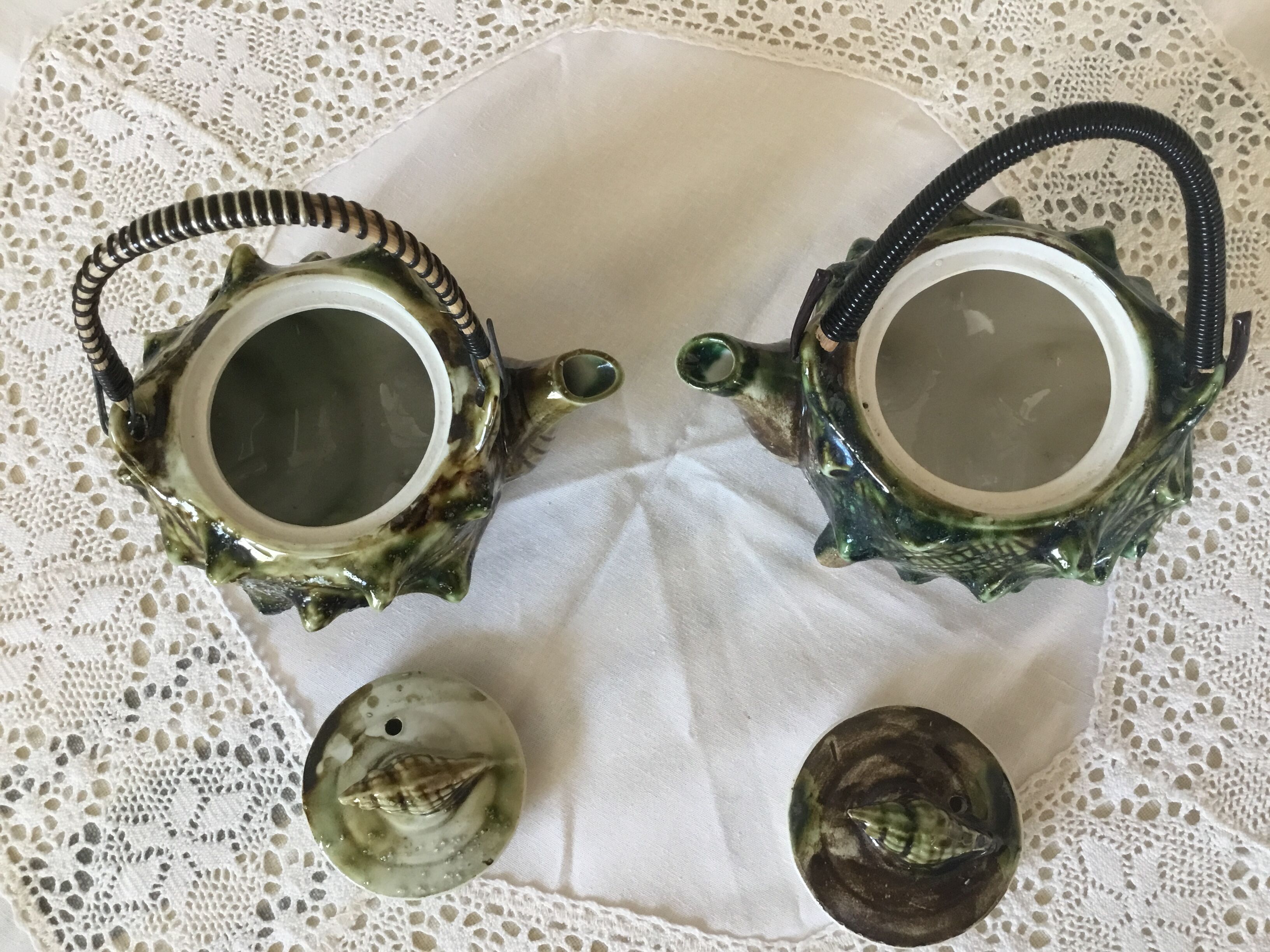 Vintage ceramic teapots barbotine style