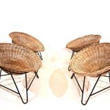 Set of 4 rattan pod chairs 60s