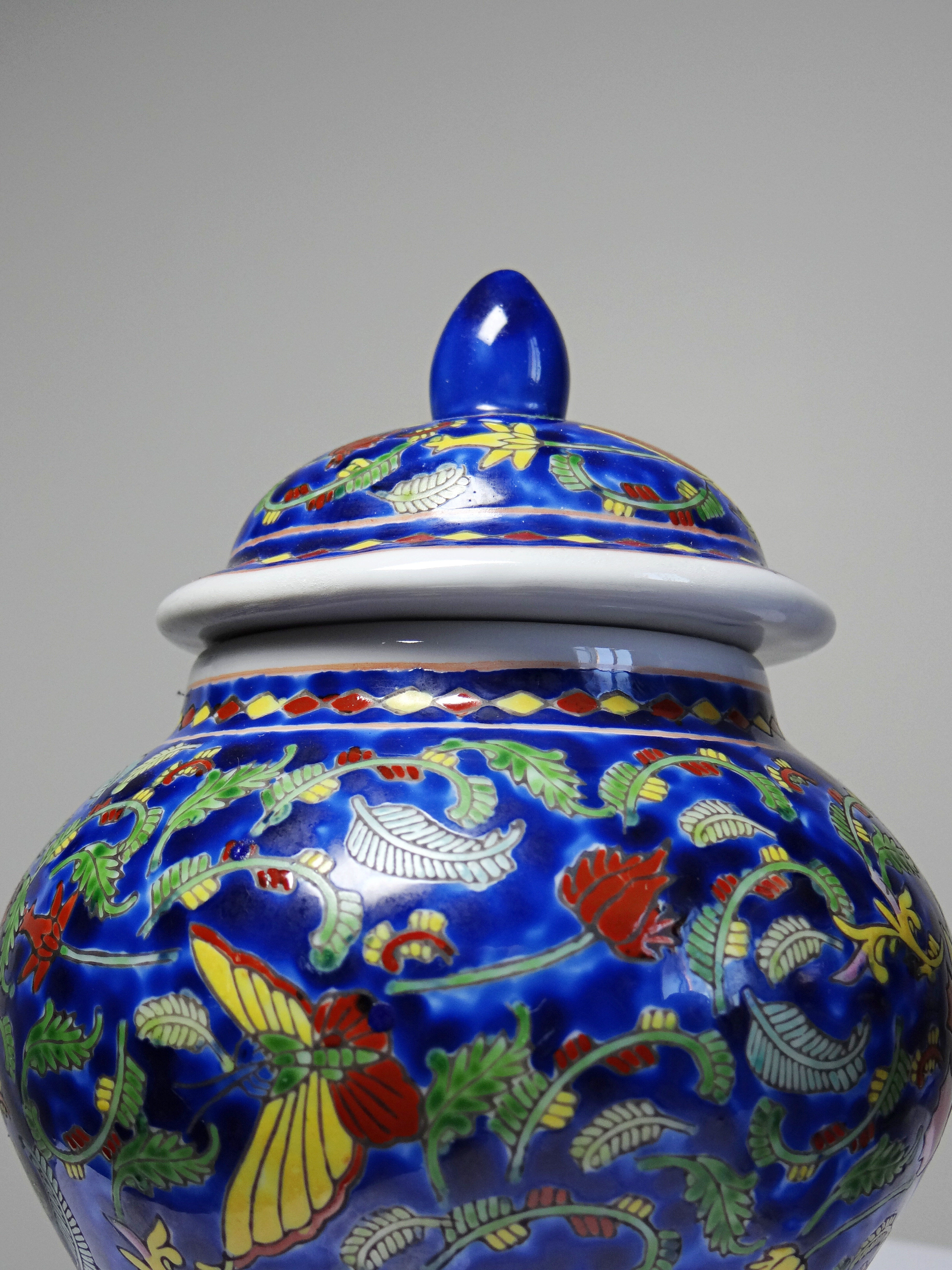 2 pots à gingembre vintage en porcelaine de Chine émaillée