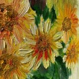 Oil on canvas of a bouquet of sunflowers