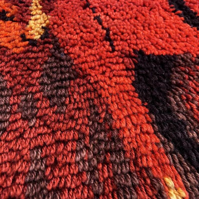 Tapis et tapisserie RYA vintage des années 1970 en marron et orange avec cheval