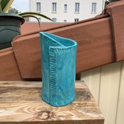 Vintage blue soliflore ceramic vase signed AI
