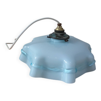 abat-jour vintage en verre bleu opalin de Tchécoslovaquie