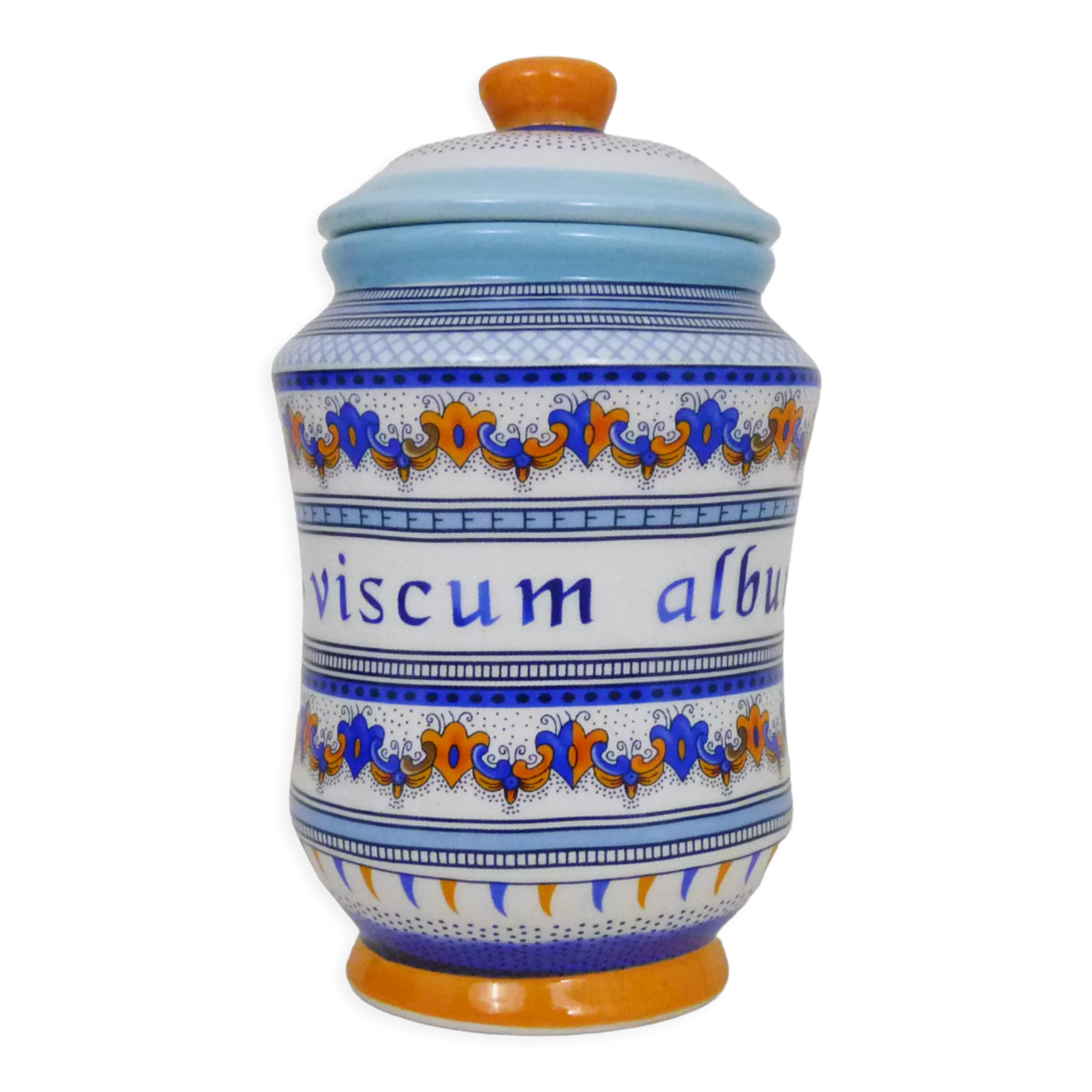 Old apothecary pot, Viscum Album ceramic medicine jar. Year 70 80