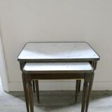 Nesting tables in dark wood and white marble