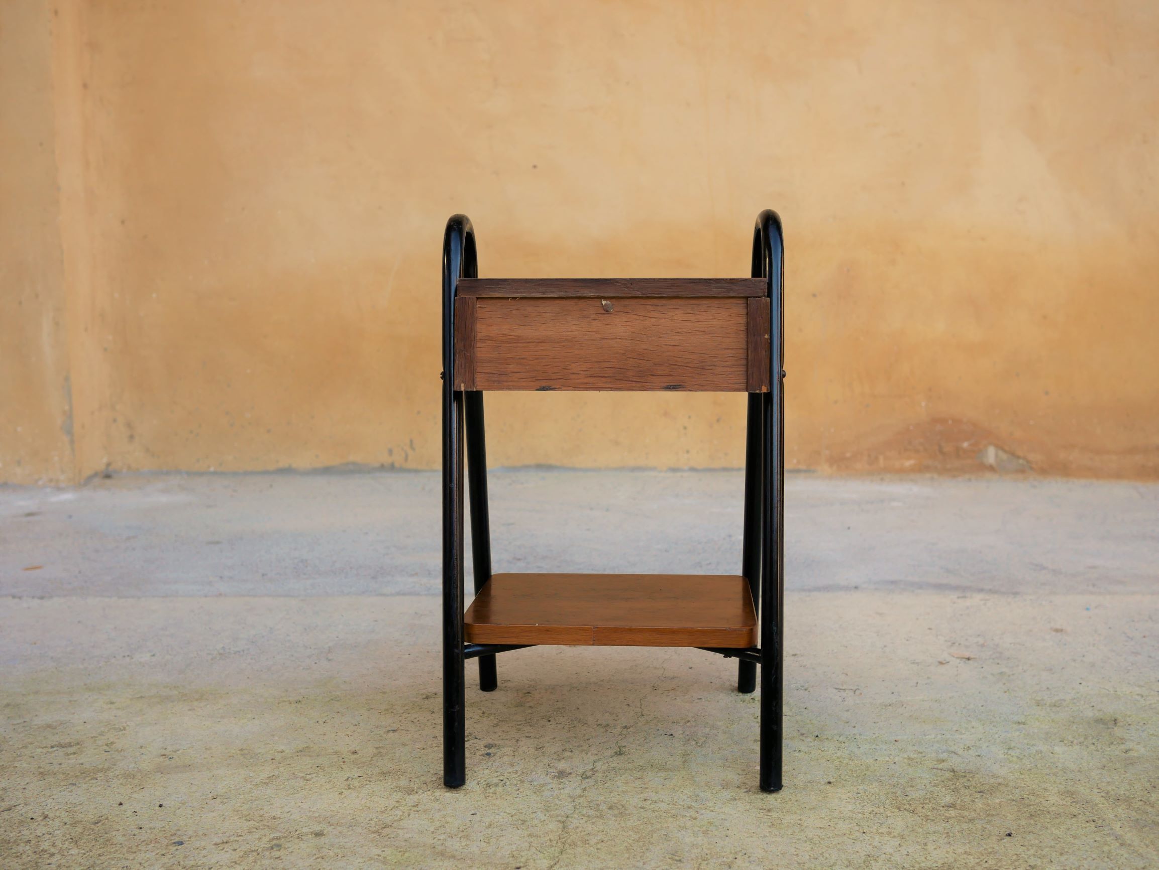 Vintage wooden and metal bedside table