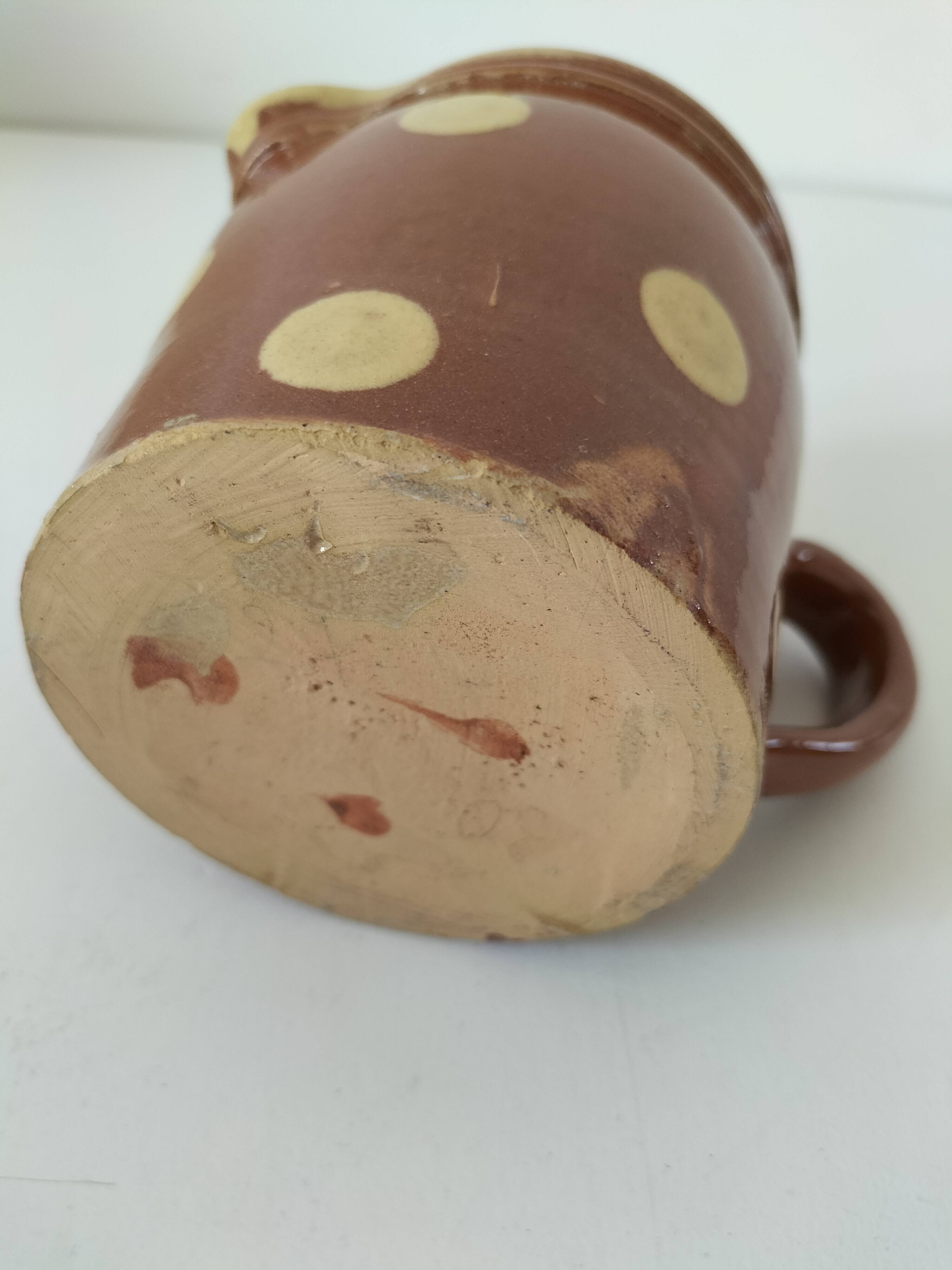 Small caramel milk jug with polka dots – Vintage Savoyard pottery