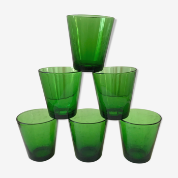 Lot de 6 verres à eau en verre vert années 70 Made in France