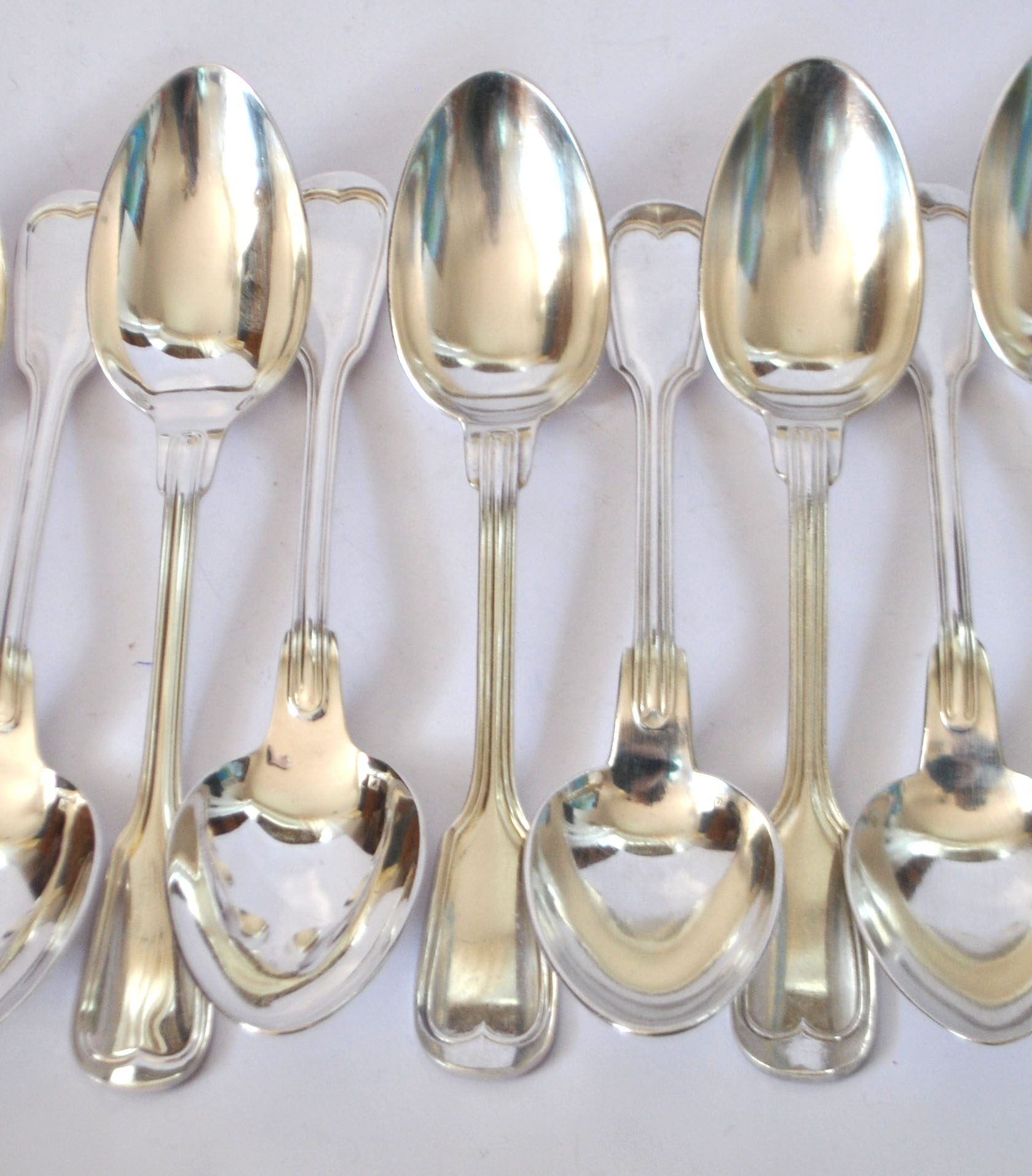 ST MEDARD set of 12 soup spoons antique net pattern silverware style Chinon 21 cm