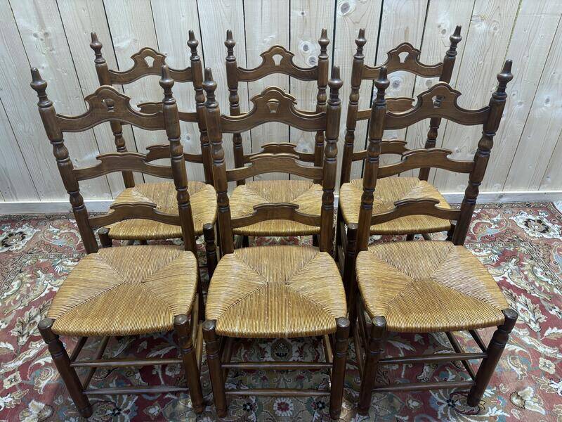 Série de 6 chaises paillées haut dossier