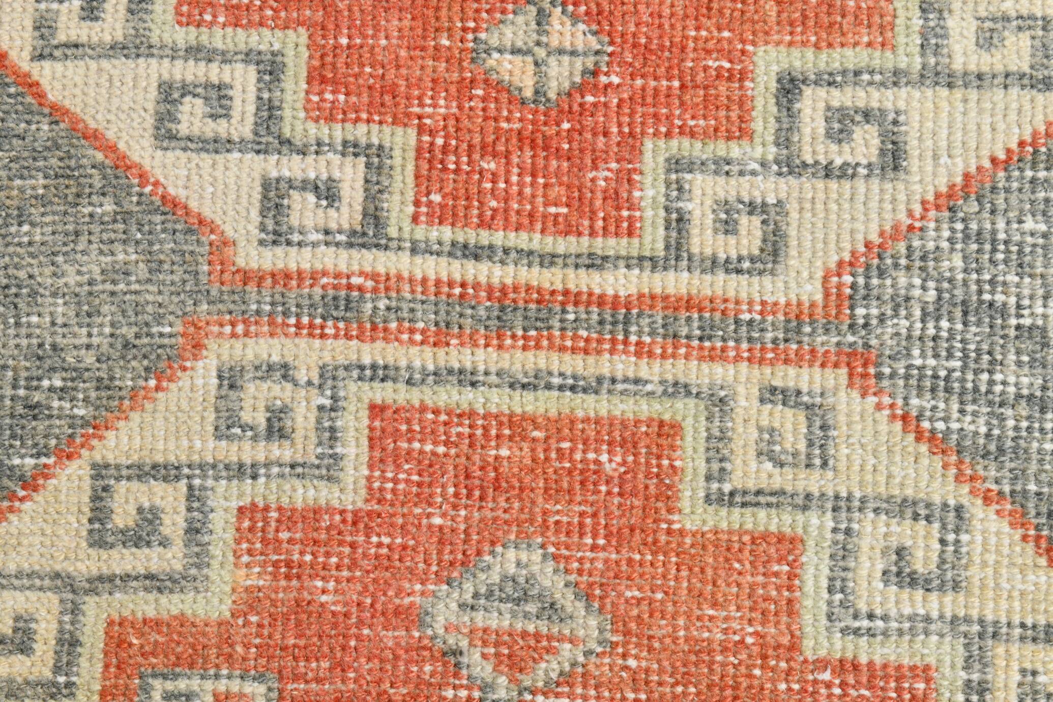 Tapis vintage orange et gris de petite taille 2x3