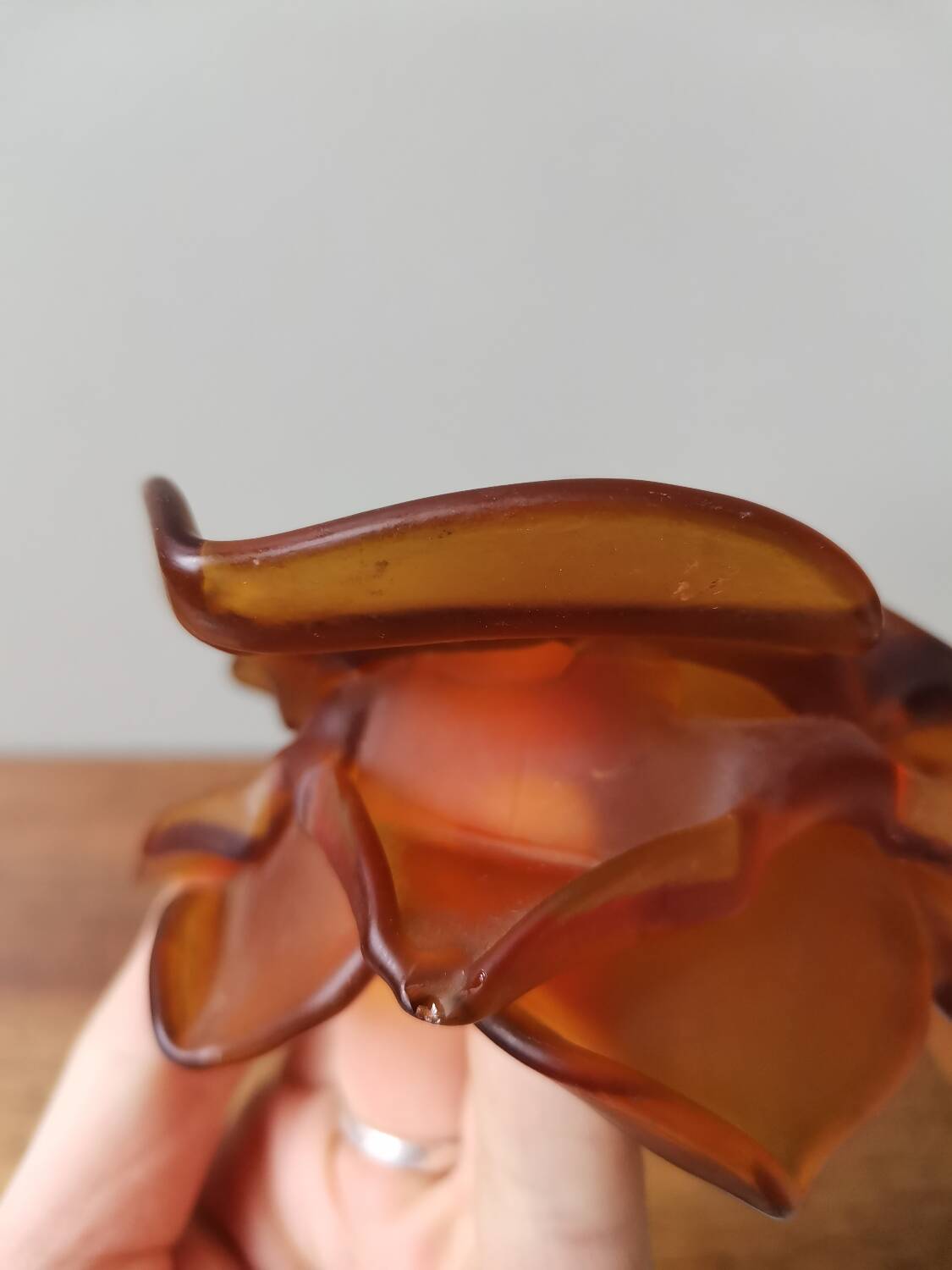 Vintage molded glass lamp globe amber flower shape hanging lamp