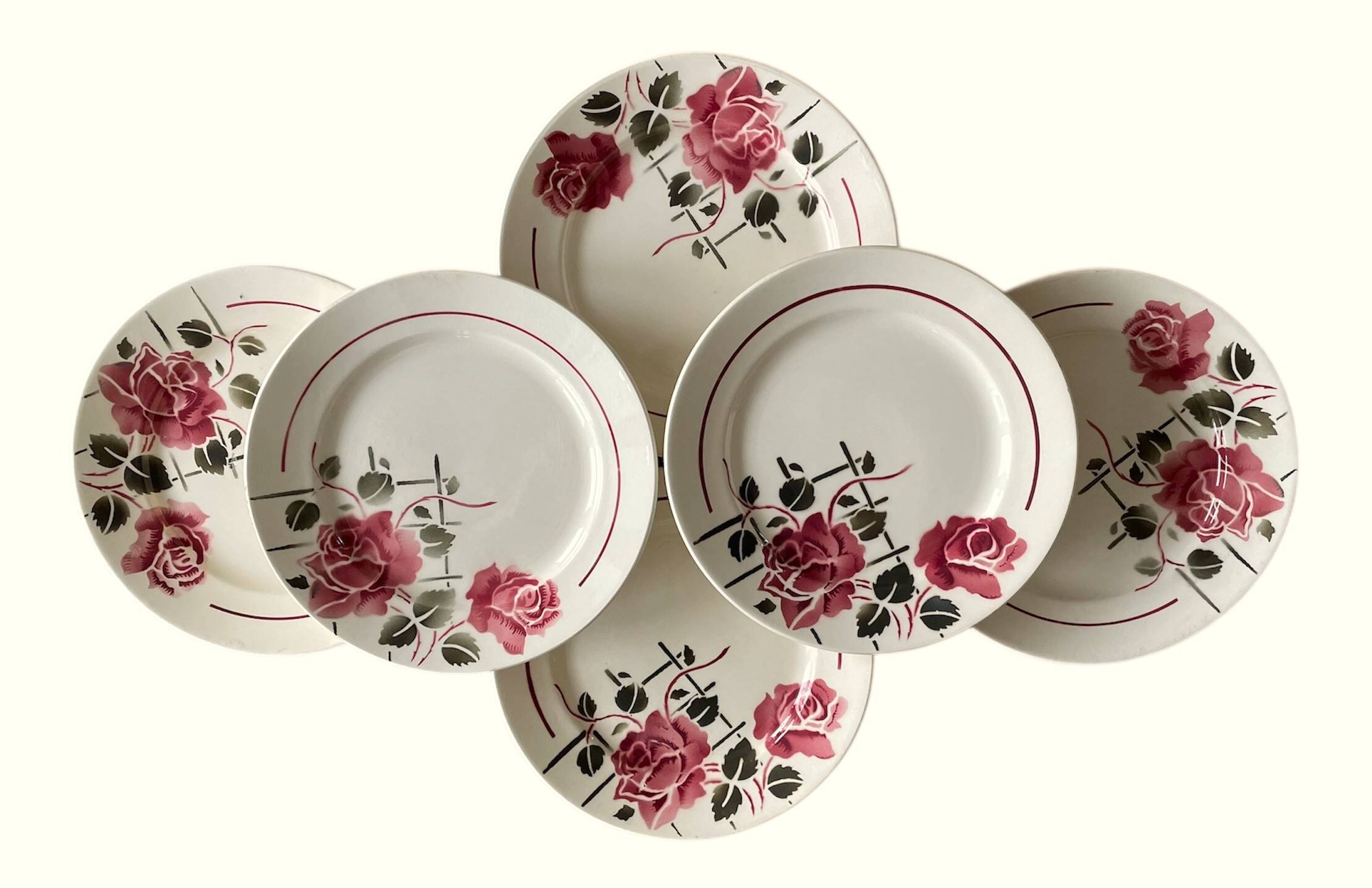 6 antique flat plates in faience from badonviller