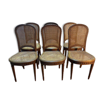 Série de 6 chaises cannées de style Louis XVI