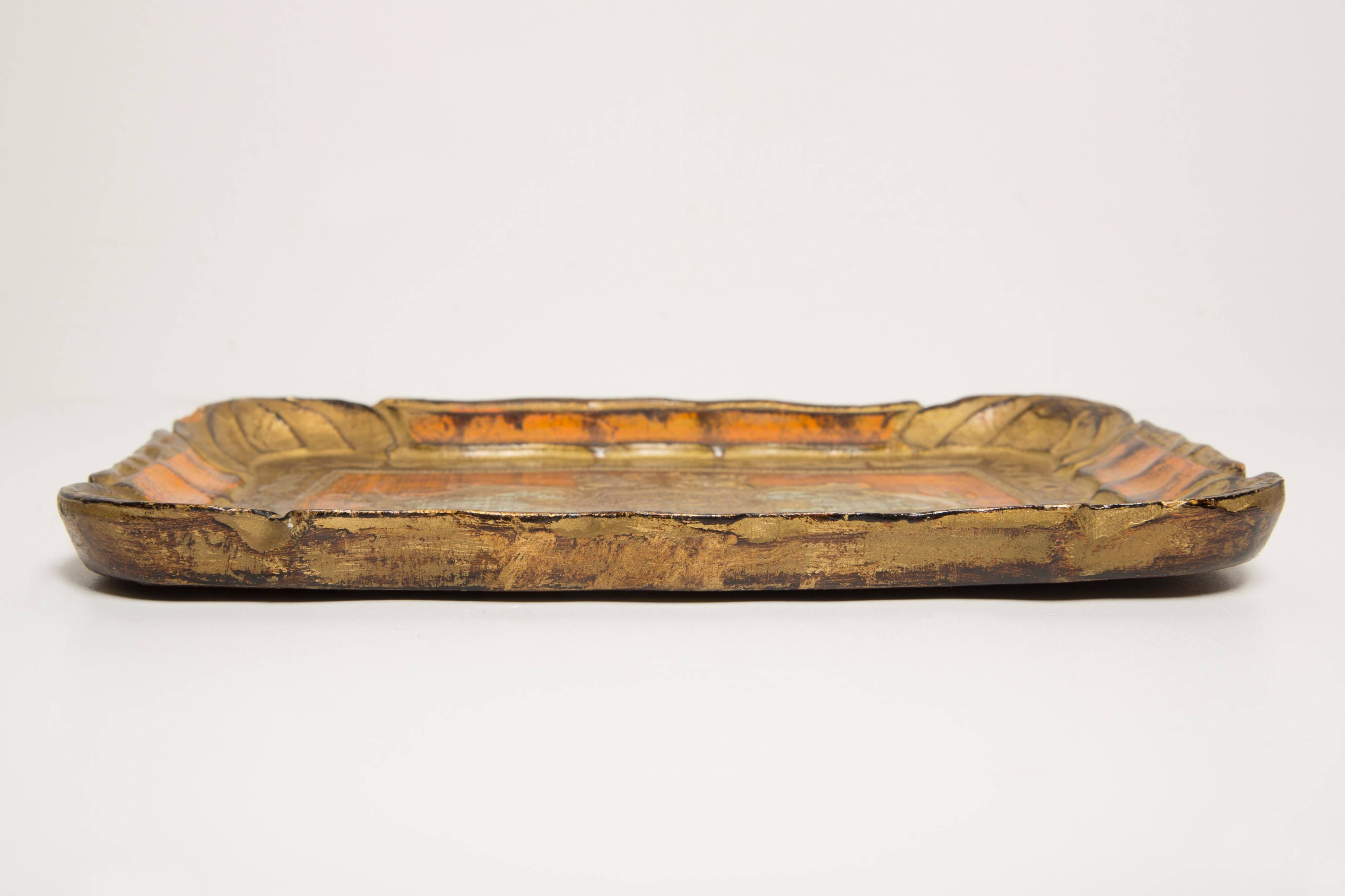 Plateau orange vintage en bois, Italie, années 1960