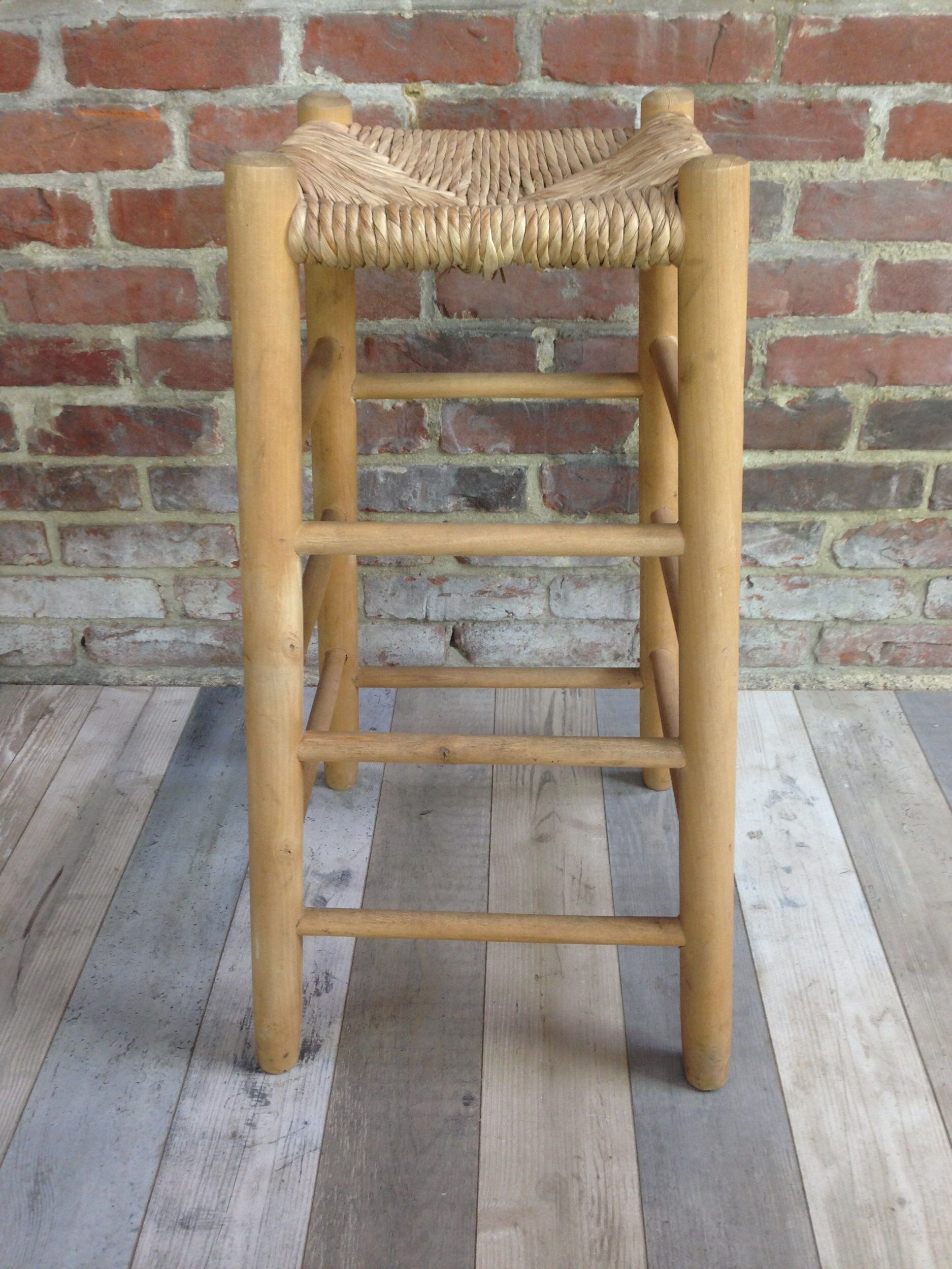 Wooden and straw stool