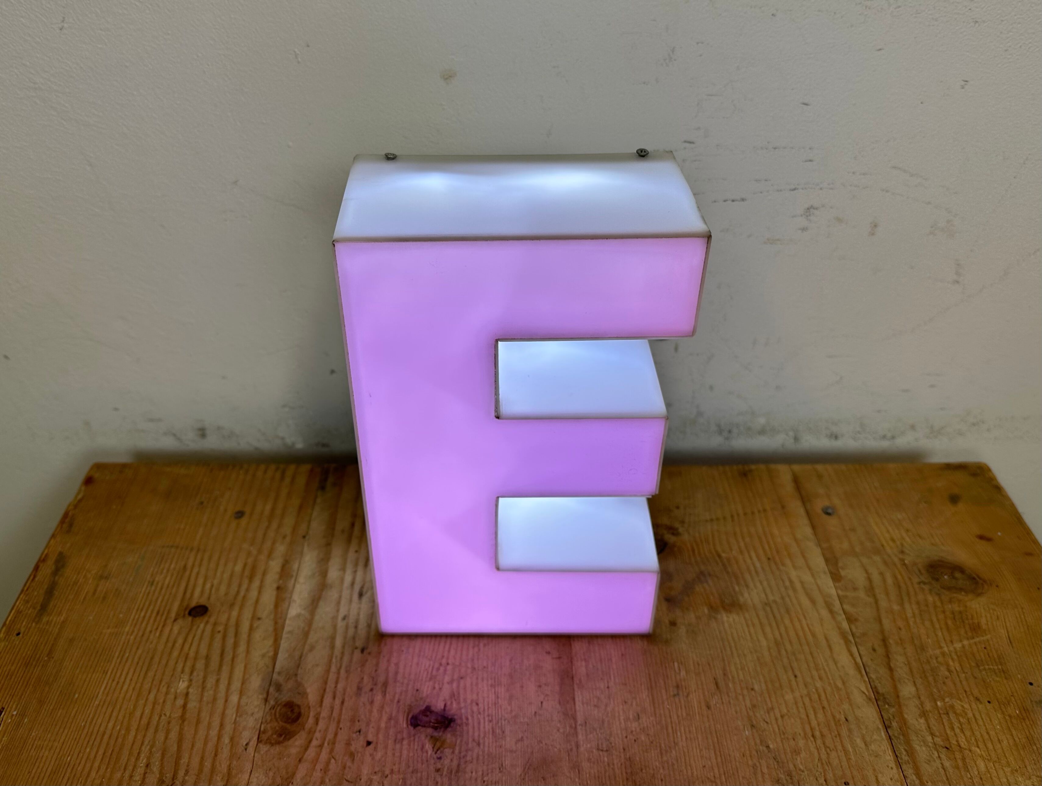 Vintage pink illuminated letter e , 1970s