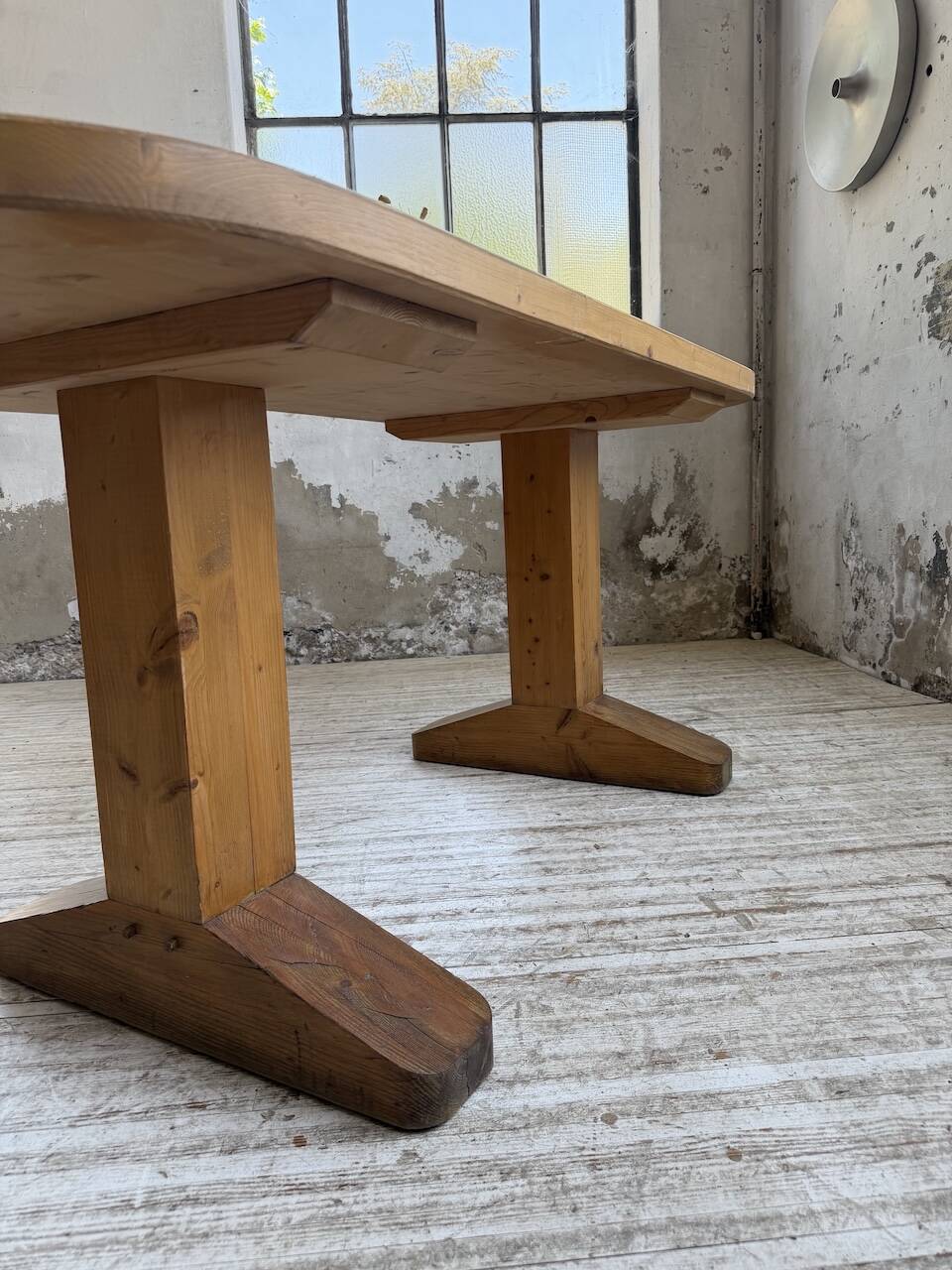 Brutalist pine oval table