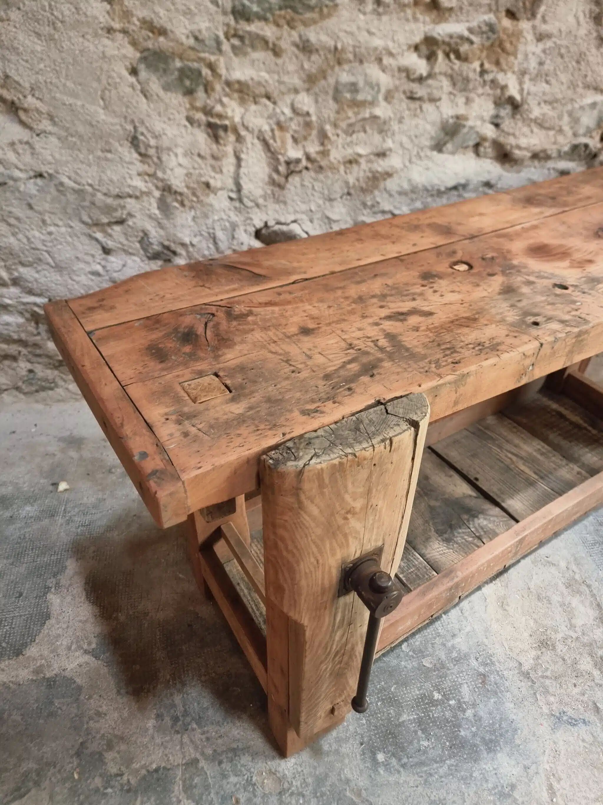 Rustic old workbench, carpenter's bench, console, washbasin unit, around 1900.