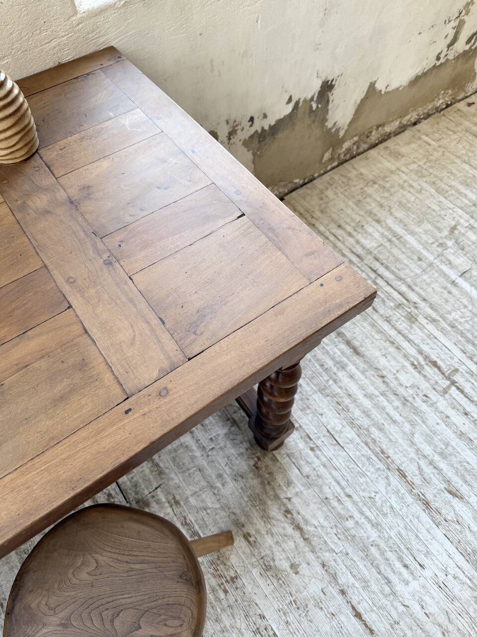 Paneled walnut desk with turned legs, 1900