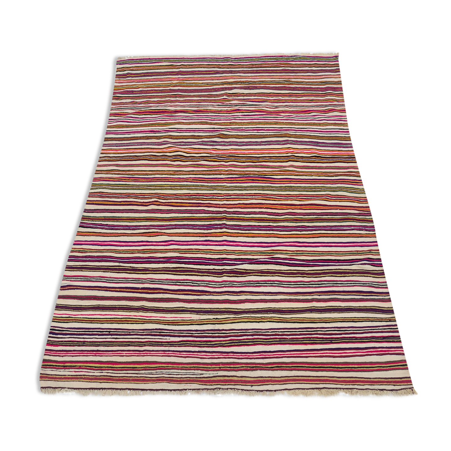 XL Handmade Striped Vintage North African Berber Antique Carpet - Area Rug 272x180