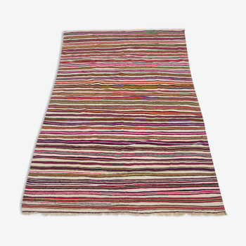 XL Handmade Striped Vintage North African Berber Antique Carpet - Area Rug 272x180