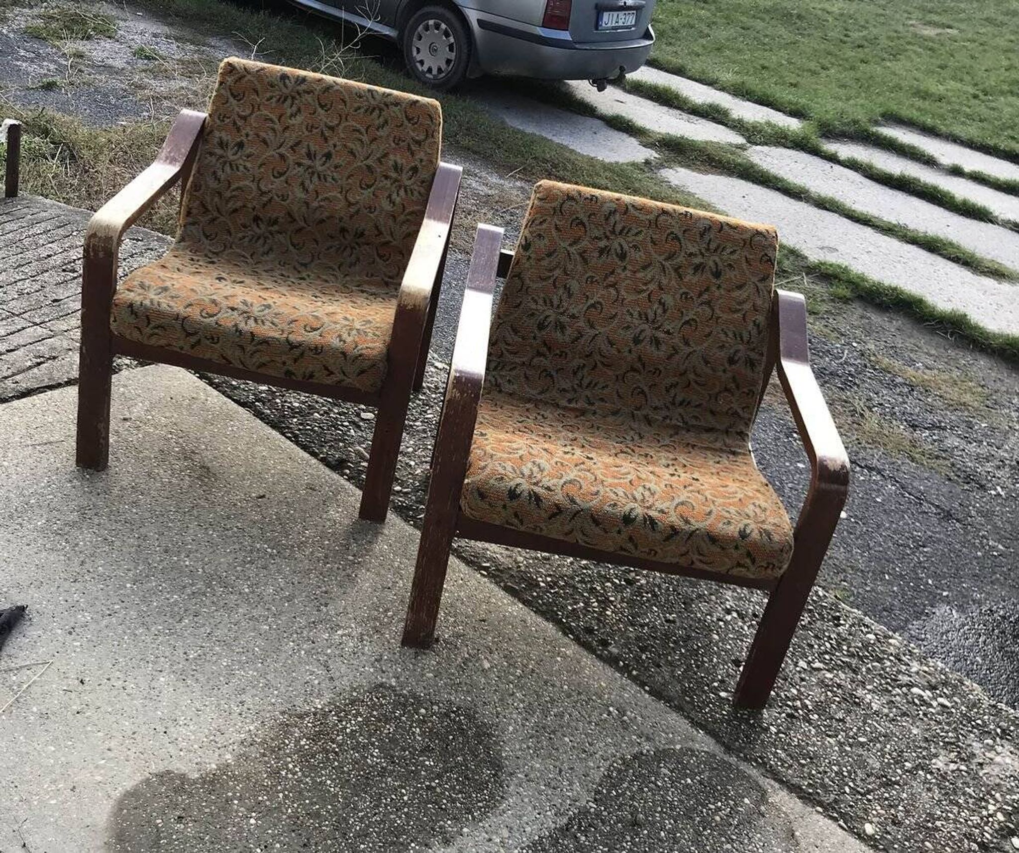 Vintage set of brown Danish fabric armchairs from the 1960s.