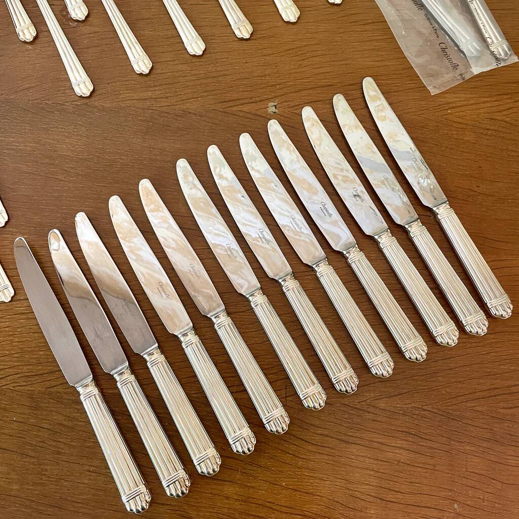 Silver-plated metal cutlery set Chrisofle model Aria, 50 pieces