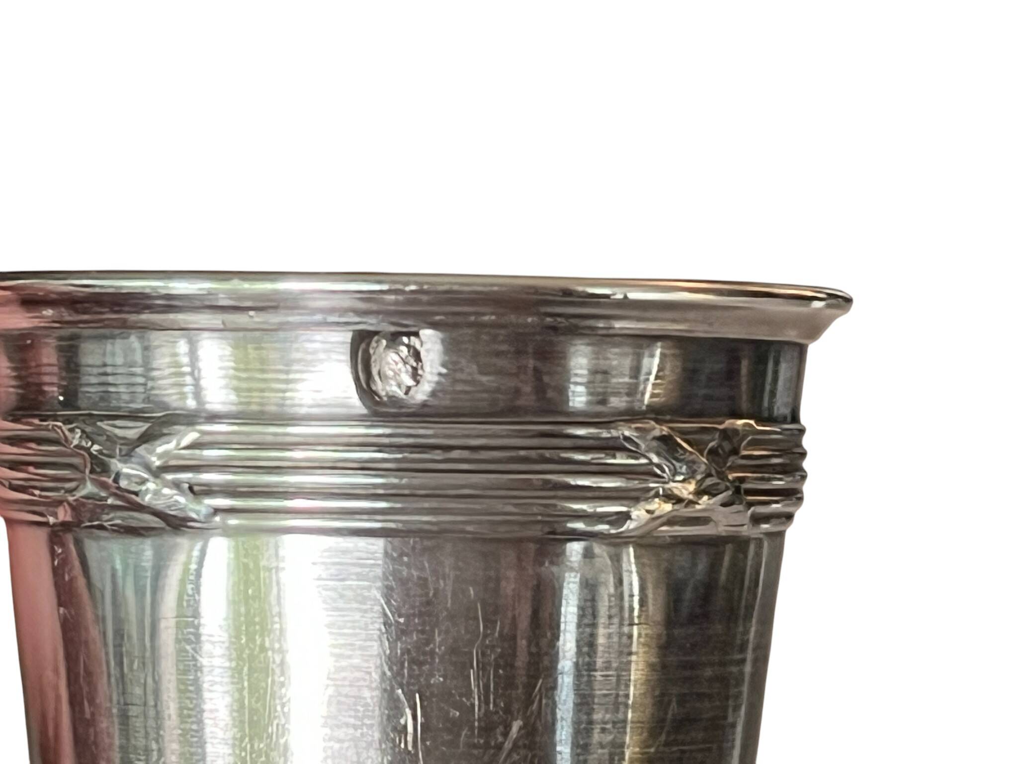 Silver-plated metal caviar service and 12 silver Minerva goblets, circa 1900