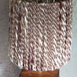 Brutalist lamp Art-populaire in solid wood, wool lampshade