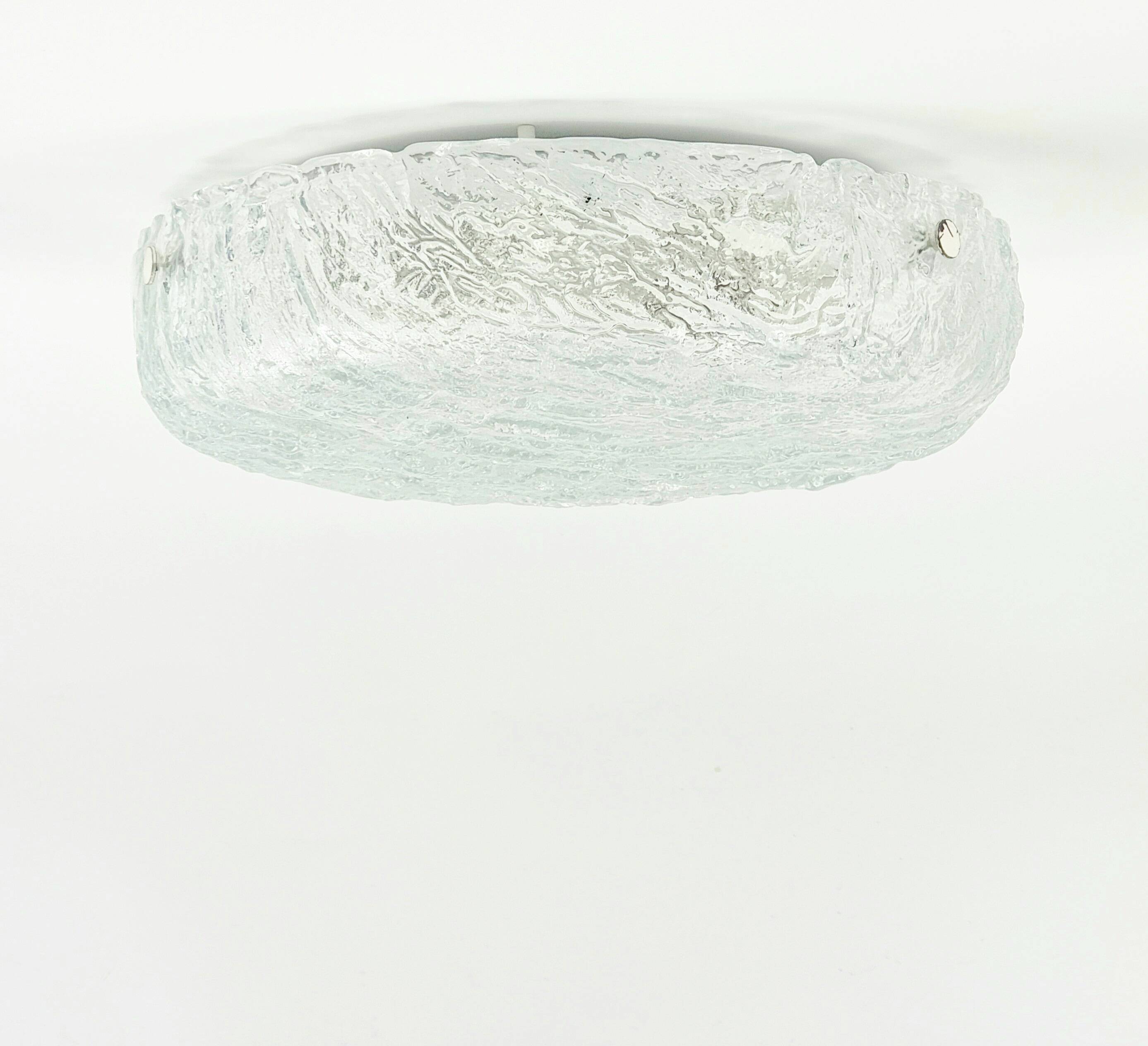 Large Mid-Century Murano Ice Glass Flush Mount from Kaiser, 1960s