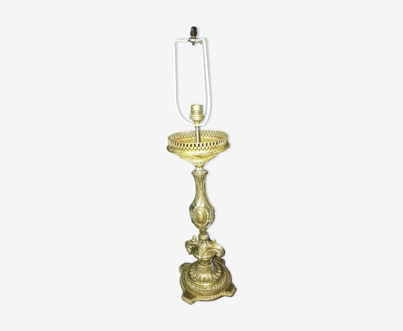 Ancien pied de lampe en bronze doré médaillon 19ème style Louis XV