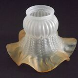 Vintage French Opaque White Glass Replacement Shade with Frilled Amber Edge