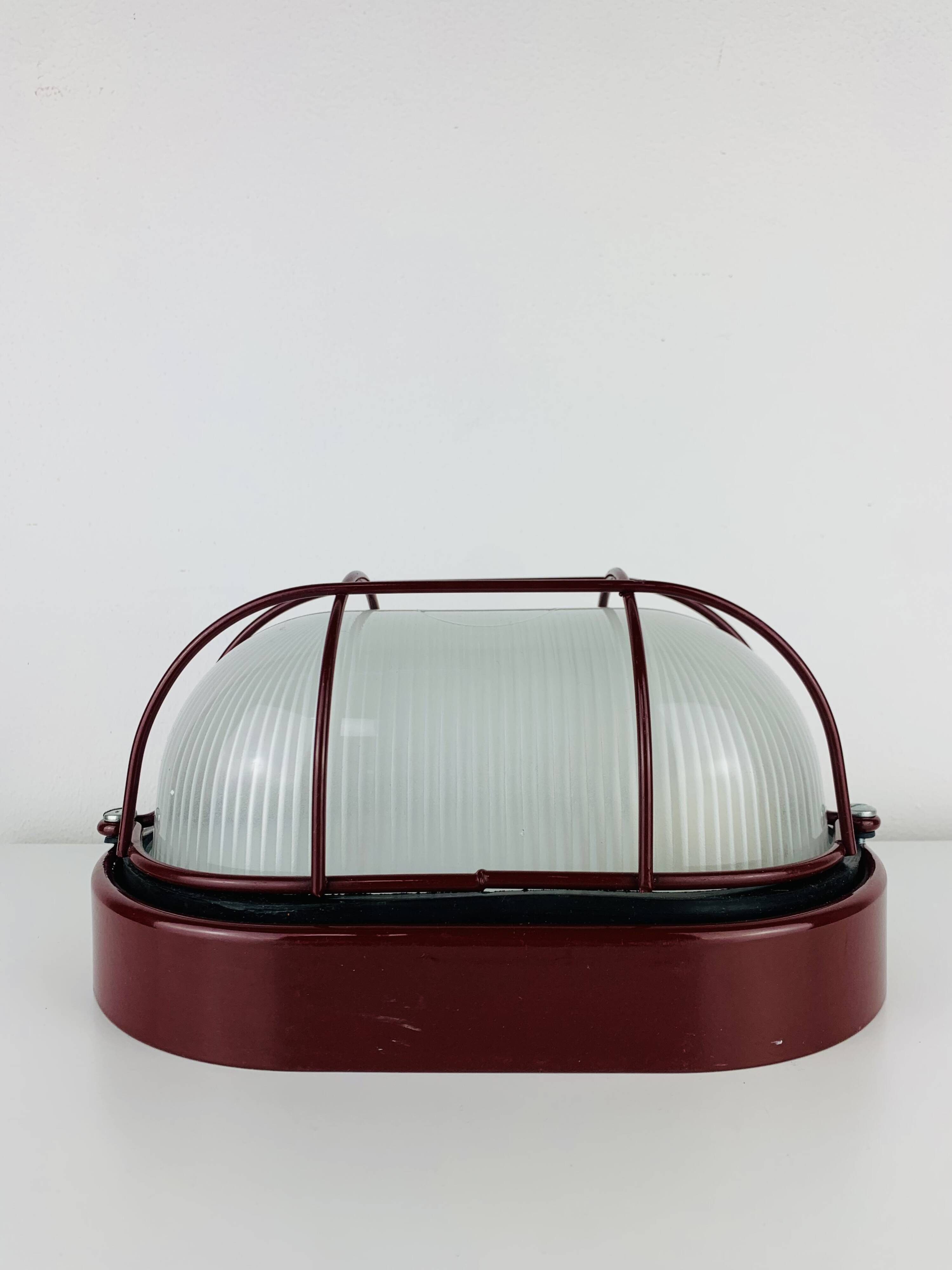 Prisma industrial bulkhead wall light, red, vintage