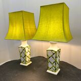Pair of Faux Bamboo French Ceramic Table Lamps, French 1970s