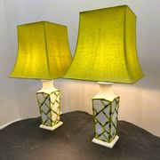 Pair of Faux Bamboo French Ceramic Table Lamps, French 1970s