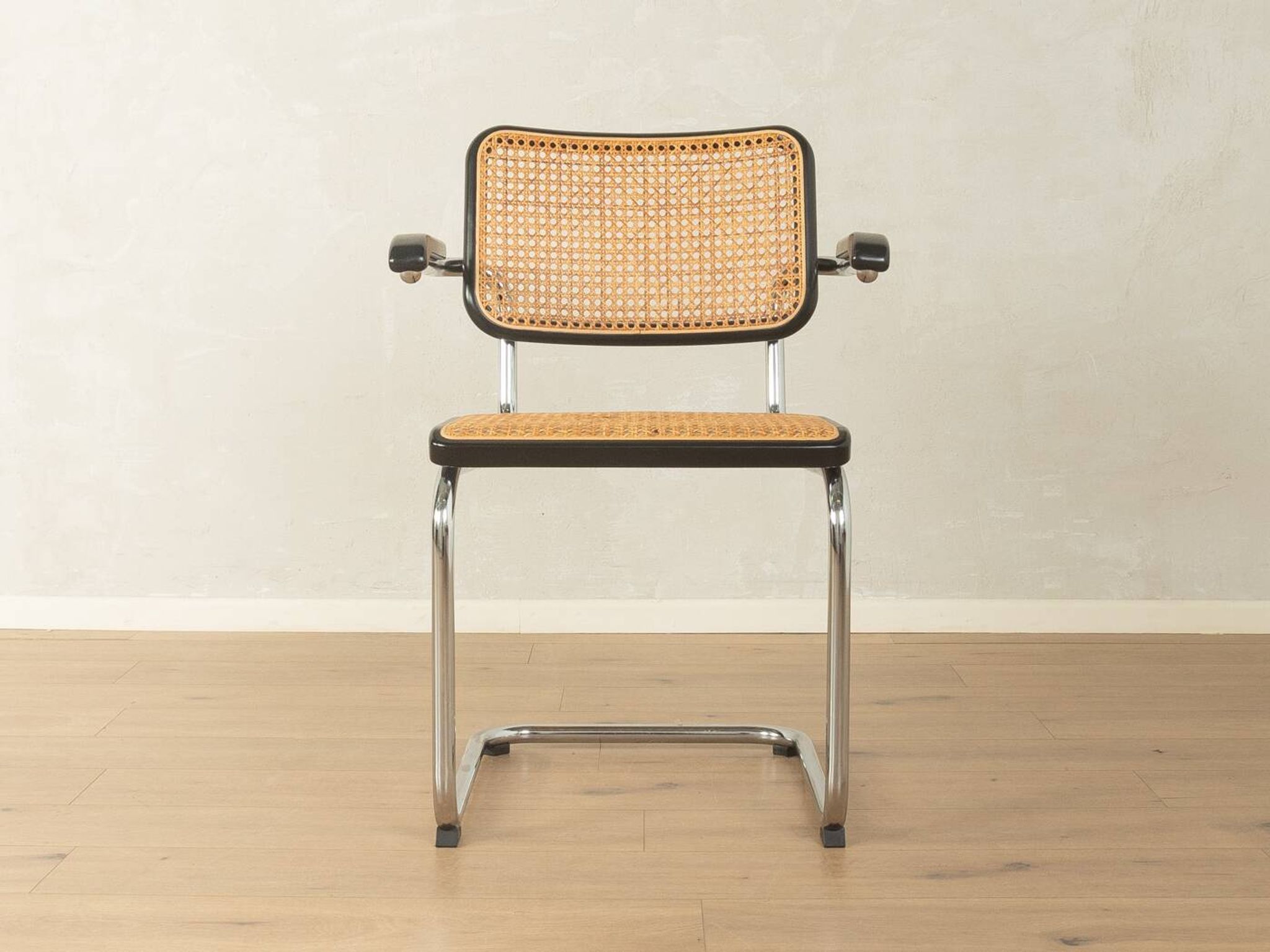 Thonet | Marcel Breuer cantilever chair, Bauhaus era, chrome and Vienna cane, black wood frame